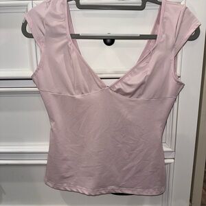 Light Pink V-Neck Cap Sleeve Top